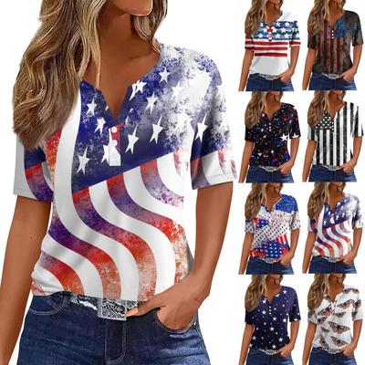 Women's T Shirt Tee Print Button Short Sleeve Daily Weekend Fashion Basic V- Neck Regular Top
