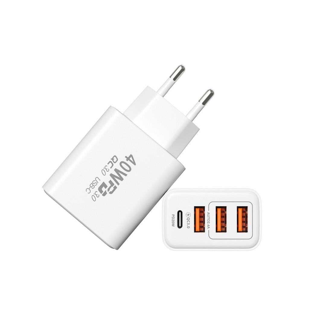 3USB Multi-port Charger 1PD Mobile Phone Fast Charging Head Power Adapter Wall-type Wall Charging European and American Regulations