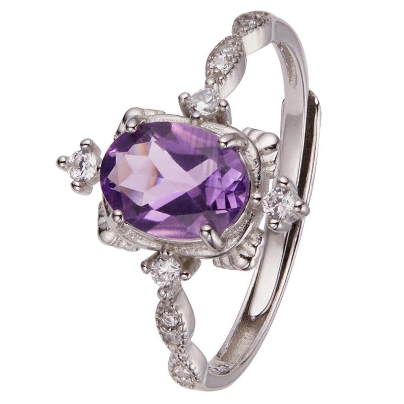Natural Amethyst Citrine Colored Treasure Ring Women'S S925 Sterling Silver Index Finger Ring Xiaohongshu Earrings