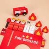 Wooden Fire Station Set Painted Assist Toy Scene Bright Red Firefighter Figure for Kids