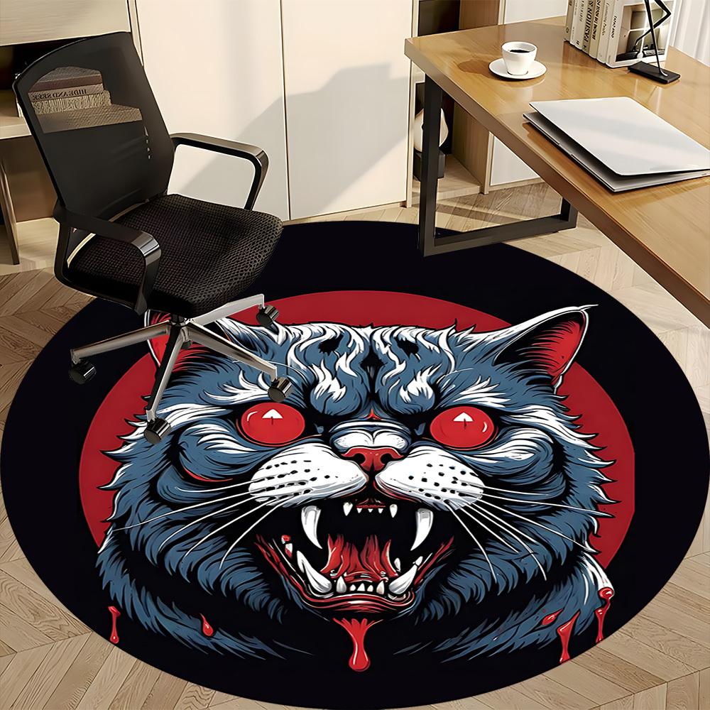 1pc Bloodthirsty Feline Office Round Area Rug, Under Office Chairs Bedroom Living Room Home Decor, Room Deco, Available In Various Sizes