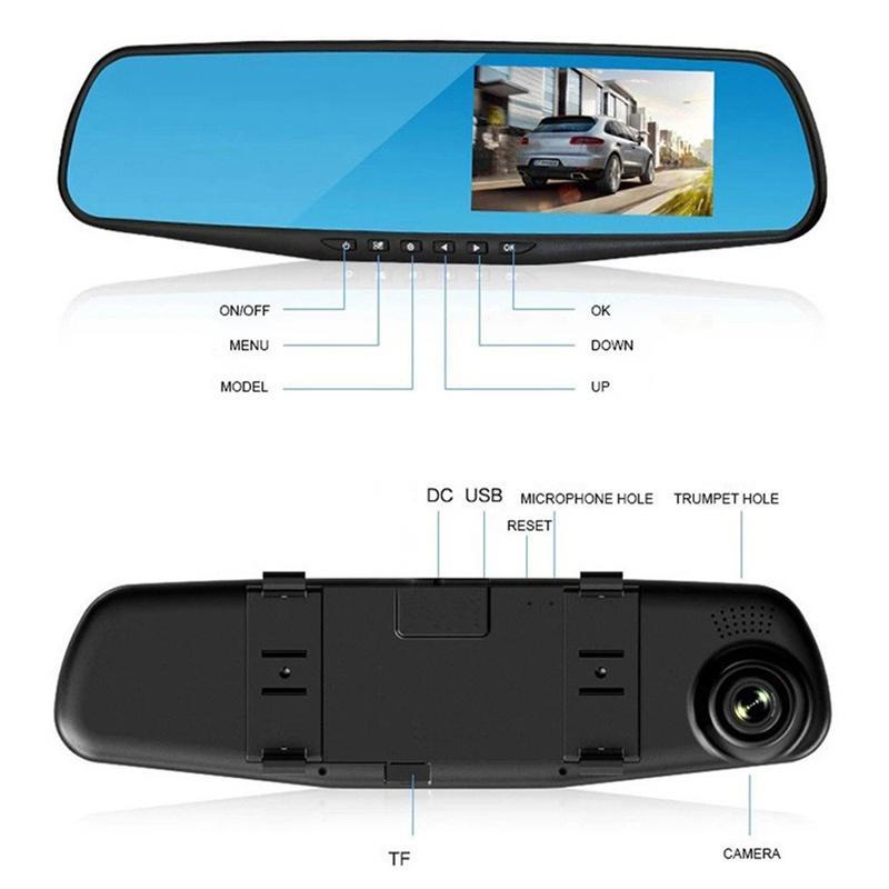 4.3 inch 1080P HD Dual Lens G-sensor 170 Rear View Mirror Car DVR Camera Recorder
