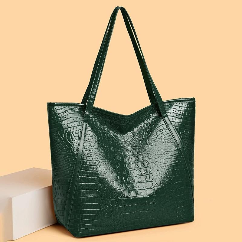 Large Stylish Black Crocodile Print PU Tote Bag for Women Stylish Handbag Shoulder Bag, Perfect for Shopping, Dates, Parties