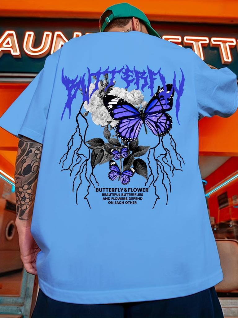 Mens 100 Cotton Tshirt with European and American Lightning Butterfly Prints  A New Summer Casual and Trendy Outfit