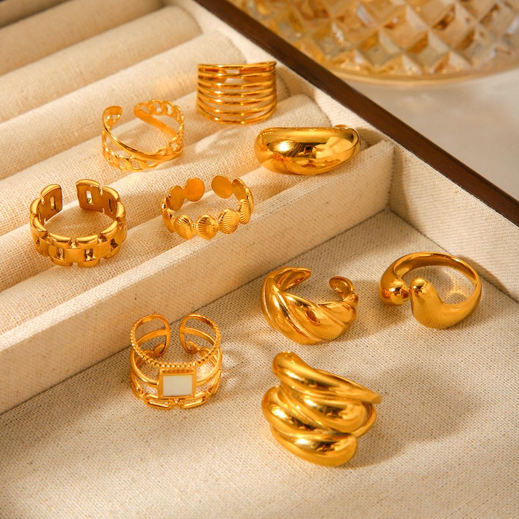 Fashionable geometric irregular stainless steel gold-plated open ring for women, light luxury non-fading titanium steel ring