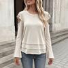 Women's Fashion Casual Long Sleeve Top with Off-Shoulder Ruffle and Hem