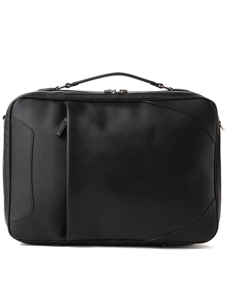 Beams Heart Men's Canvas Bag, Faux Leather 3-Way Briefcase, Black