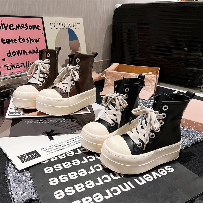 Zapatillas de Lona de Caña Alta con Suela Gruesa Estilo Queen Fan Negras para Mujer Verano 2025 Nuevas Versátiles que Aumentan la Altura Suela Blanda Casual Tipo Board