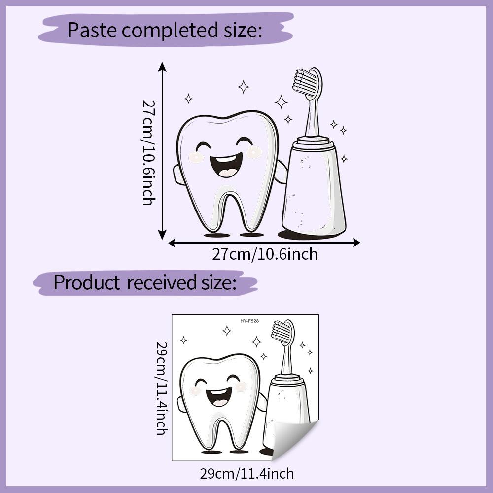Cartoon Tooth Design Wall Sticker Pvc Waterproof Easy To Tear And Install For Bathroom Bedroom Washbasin Home Decoration