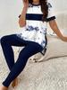 Butterfly European and American Letters Round Neck Starry Sky Color Gradual Change Short Sleeve Yoga Trousers Set