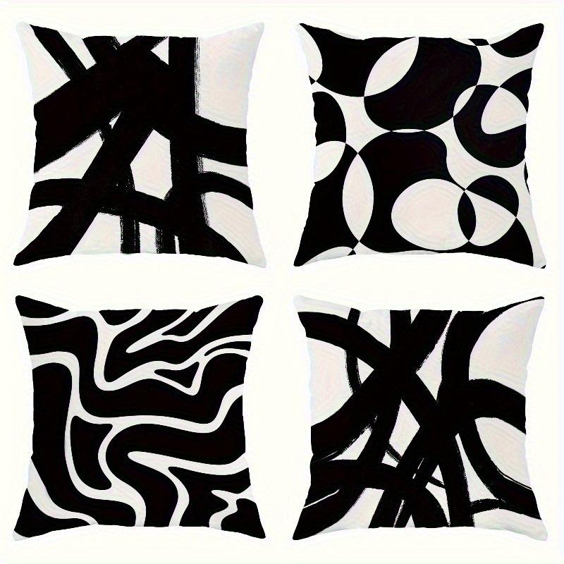 4 Stück Bohemian Stil, Schwarz-Weiß Geometrisches Abstraktes Linienmuster Bedruckte Kissenbezüge, Weiche Komfort-Kissenbezüge, Geschenk für Familie, Freunde und