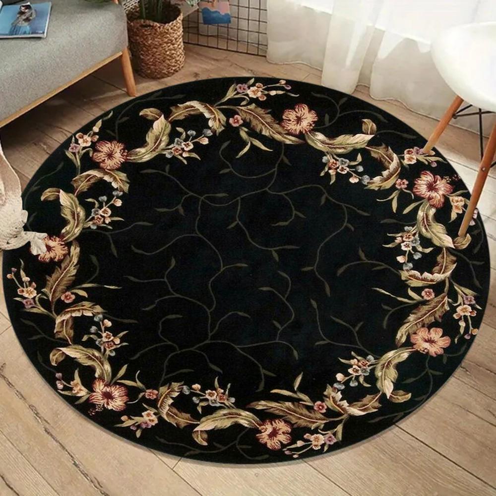 Vintage Floral Bird Pattern Round Rug Retro Chinese Style Carpet Large Area Rug for Living Room Bedroom Decor 60cm