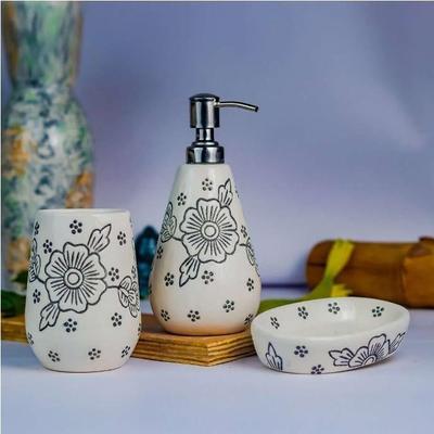 Premium Ceramic Bathroom Accessories Set of 3 | Modern Luxury Bath Set with 300ml Soap Dispenser, Toothbrush Holder & Soap Dish | Home Decor Items