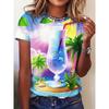2025 New Summer Women's Black and White Swan Print T-shirt Round Neck Short Sleeve Street Casual Daily Basic Tops