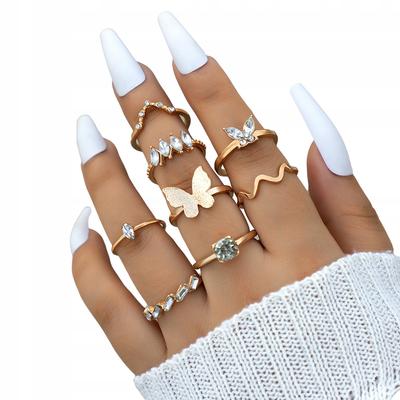 Gold Retro Punk Vintage Ring Set 8 Pieces Classic Crystals