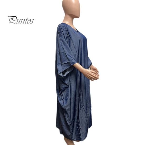 Plus Größe Frauen Maxi Kleid V-ausschnitt Batwing Halbarm Pullover Kleid Einfarbig Lose Fit Kleid Streetwear