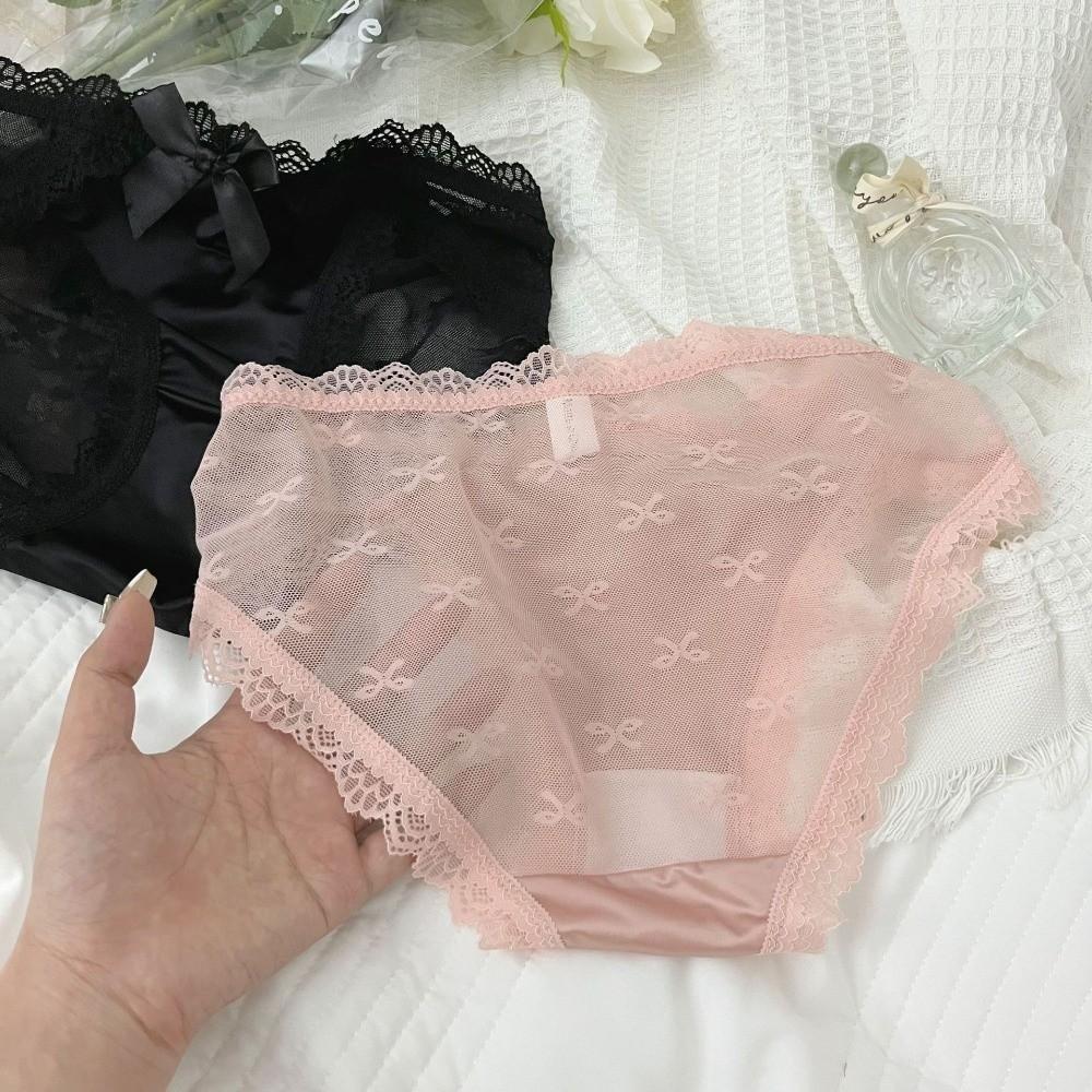 Transparent Lace Panties Low Waist Mesh Flower Briefs Breathable Lace Thin Underwear  Girl