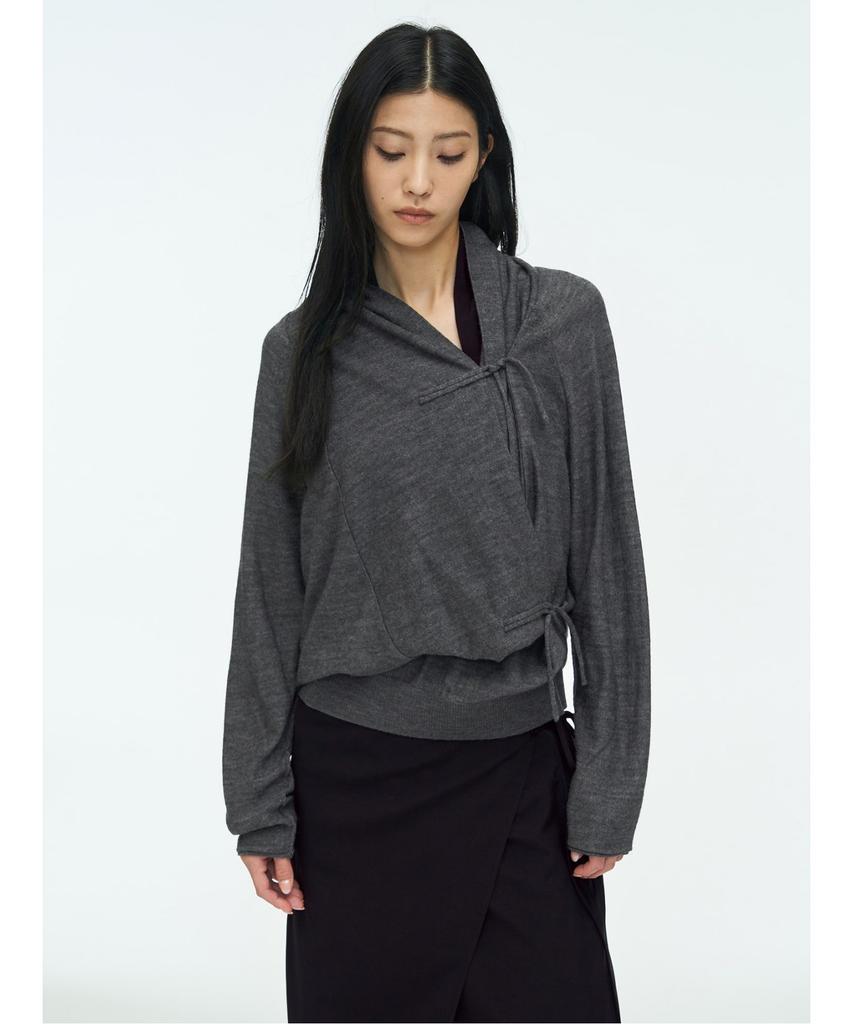 Anggae Big Cowl Tie Pullover Gray
