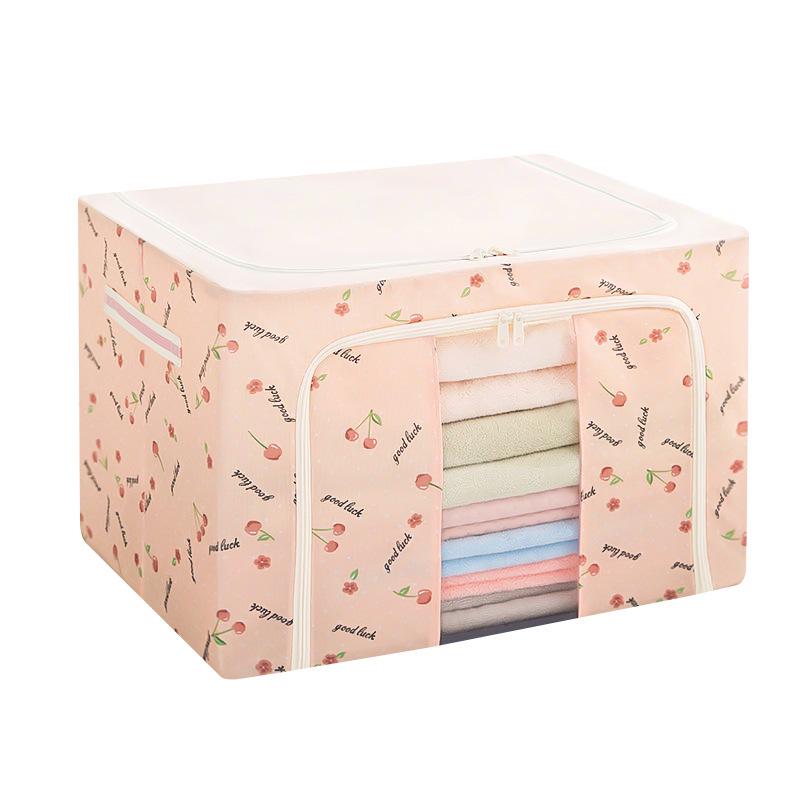 Cotton Linen Foldable Storage Box with Steel Frame - Large Capacity Clothes Organizer