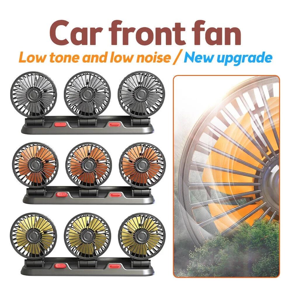Car Fan Three-Head Automotive Electric Fan USB/12V/24V Fan 2 Speeds Car Silent Fan for Truck Car SUV RV Tent Auto Vehicles