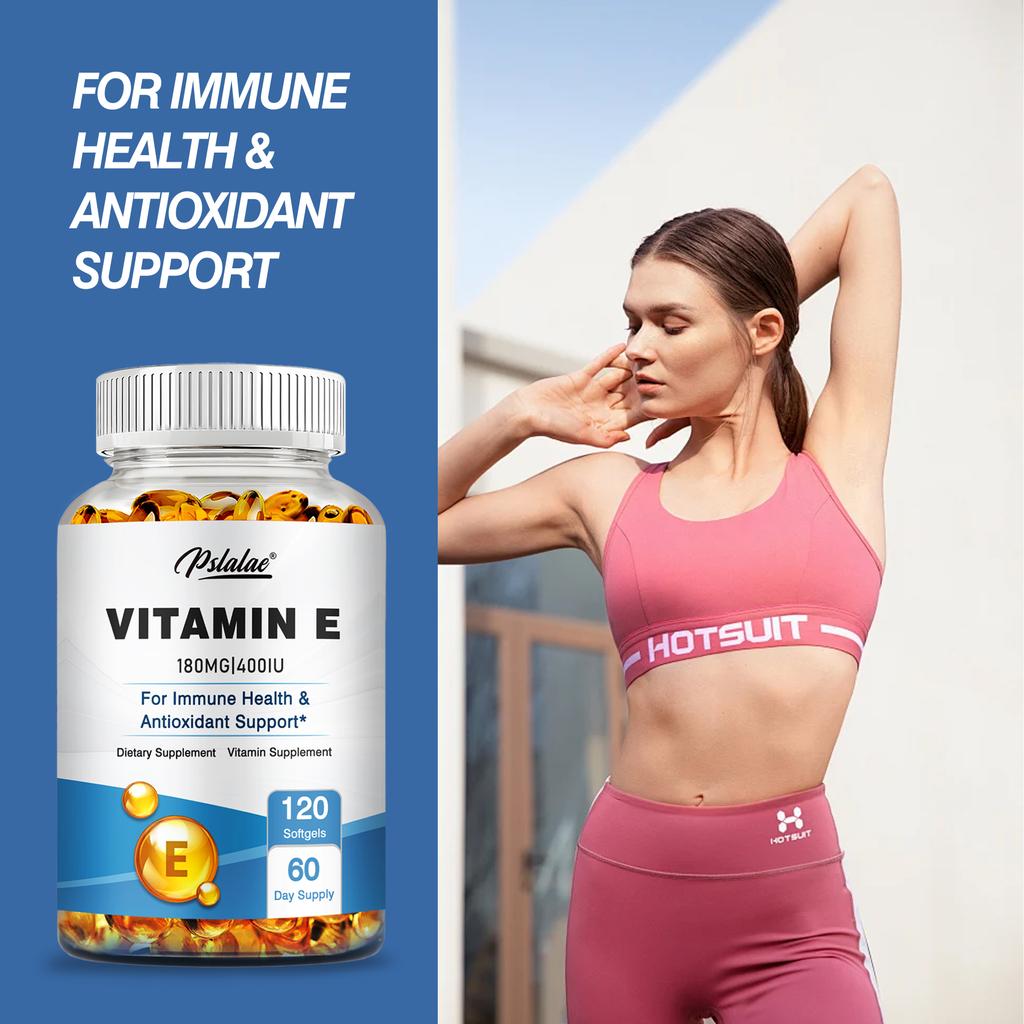 Pslalae Vitamin E 400 IU Capsules - Promote Skin, Supports Immune And Antioxidant Health 120 Capsules