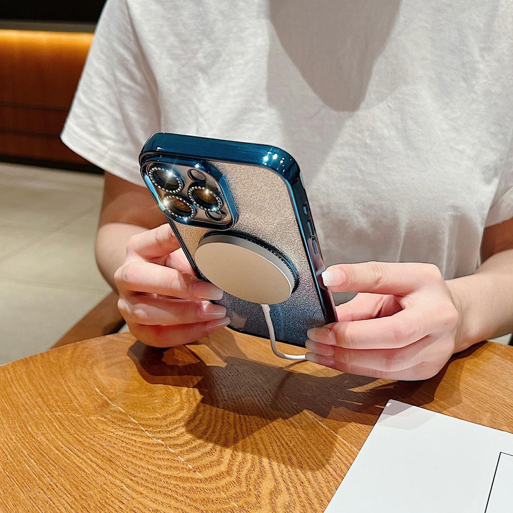 For iPhone 14 Pro Magnetic Case Shockproof TPU + PC Phone Cover with Gradient Glitter