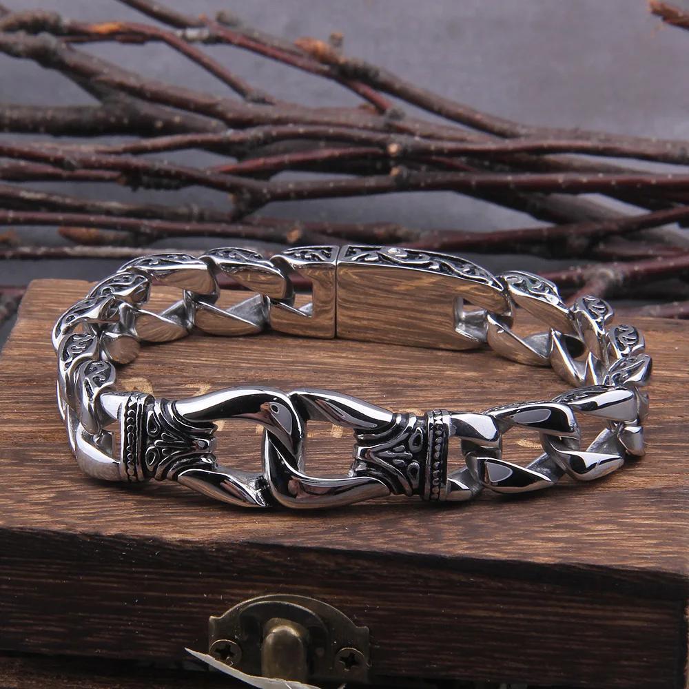 Vikings Stainless Steel Bracelet Curb Cuban Chain 925Silver Bracelet