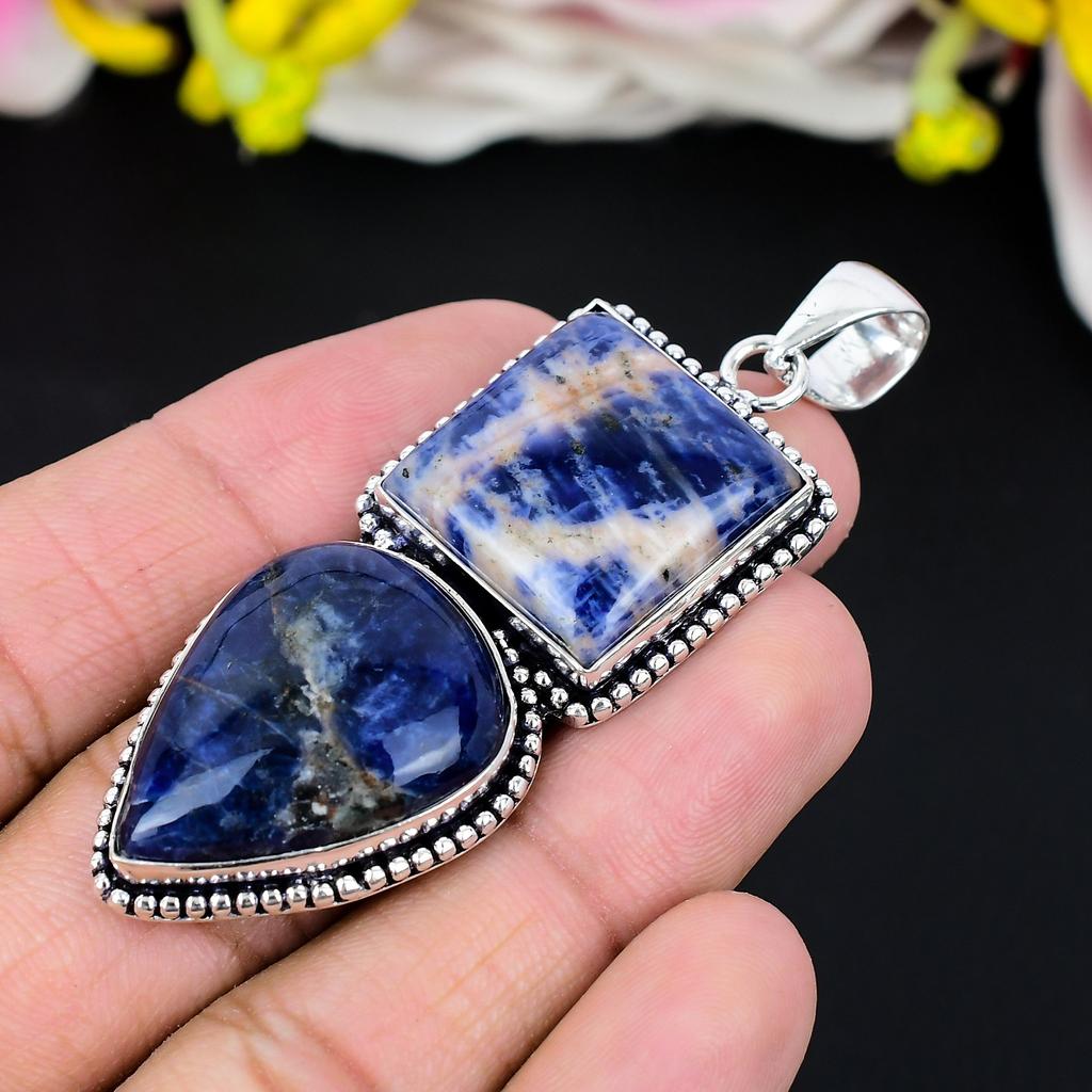 Sodalite Gemstone Handmade 925 Sterling Silver Jewelry Pendant 2.88" KG-284