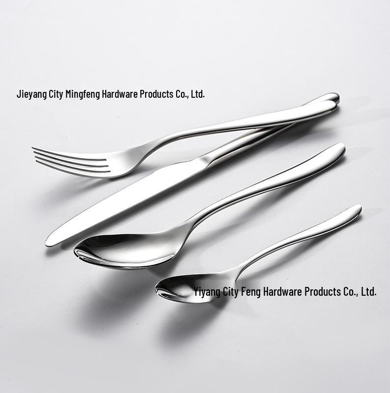 Stainless Steel 304 Cutlery Set: Fork, Spoon, Knife for Hotel, Home, Western Cuisine, Includes Soup and Coffee Spoon, Steak Knife, and Fork.