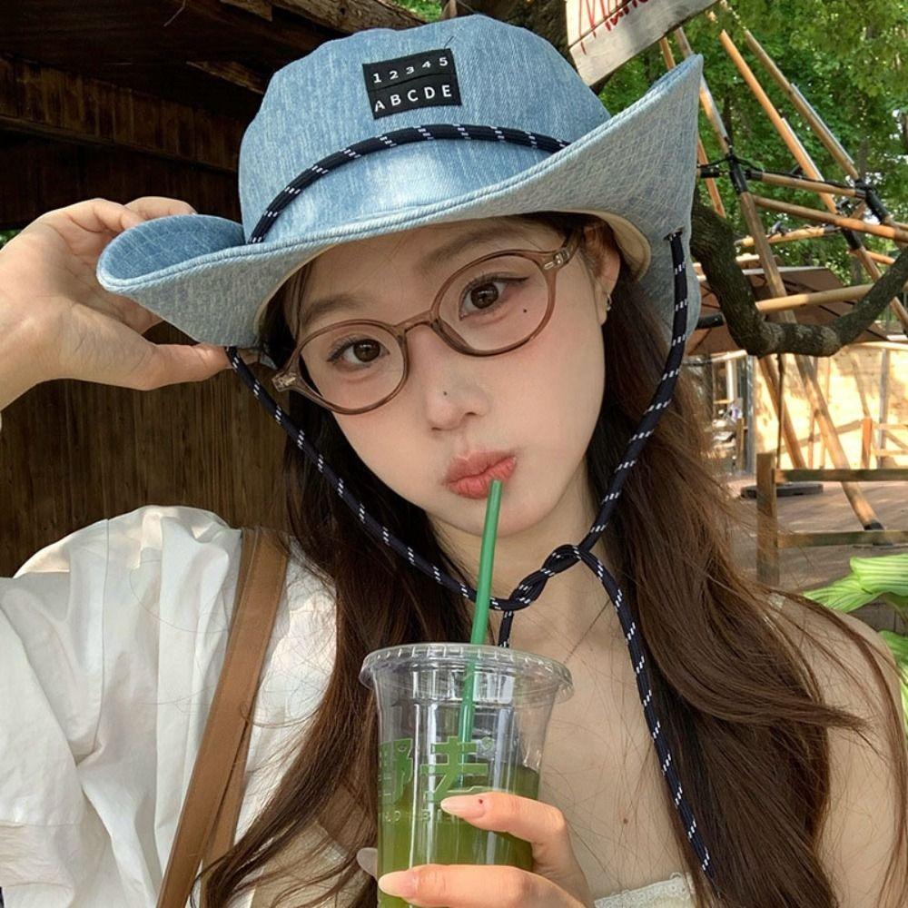 Sunscreen Denim Bucket Hat Lightweight Fisherman Hat Sun Cap Western Cowboy Hat  Camping