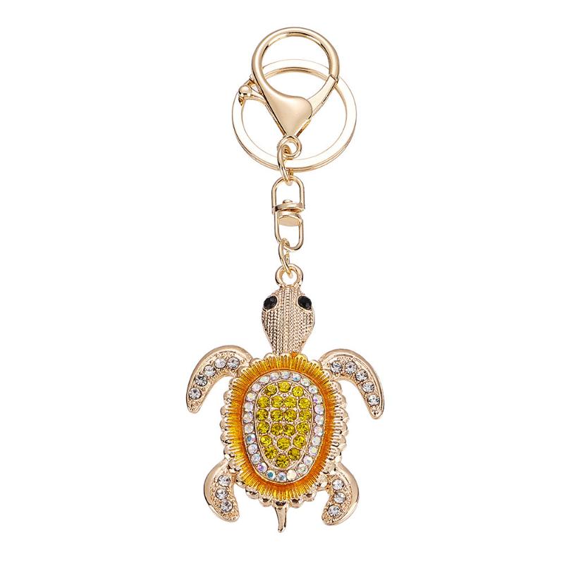 Cute Turtle Shape Pendant Keychain Colorful Shiny Rhinestone Turtle Key Chain Women Bag Hanging Ornament Accessories A2