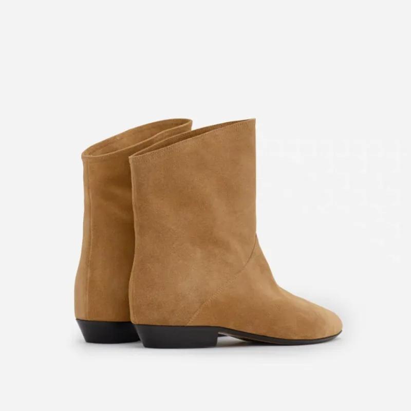 Fashion New Fashion Black Lazy Pleated Cow Suede Ankle Boots Autumn Winter Round Head Low-heel Short Plush Warm Women Boot Size 34-43