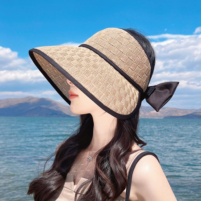 Summer Straw Sun Hat With Large Brim And Butterfly Knot For Women
