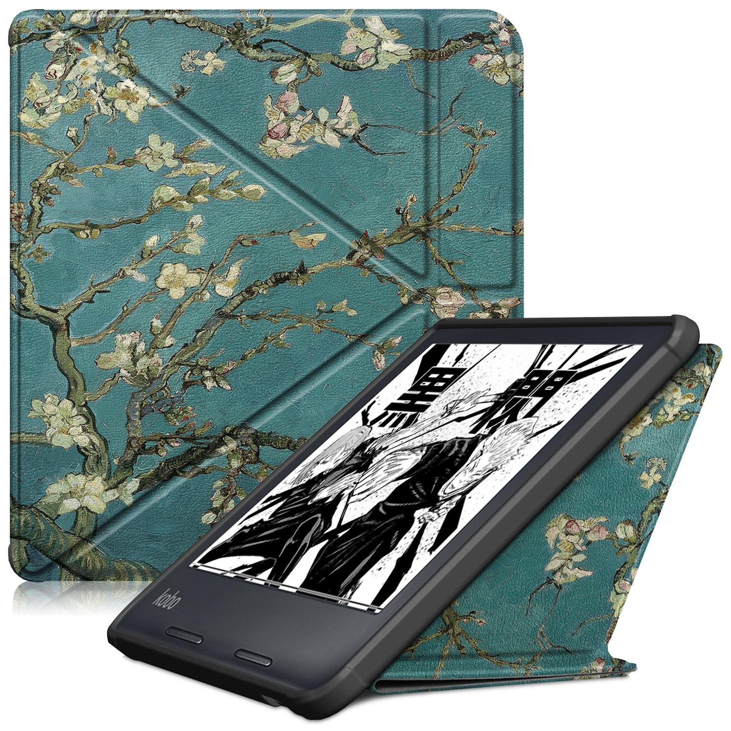 

Чехол-подставка оригами из искусственной кожи с узором для Kobo Libra Colour/Libra 2, защитная обложка для электронной книги Apricot Flower