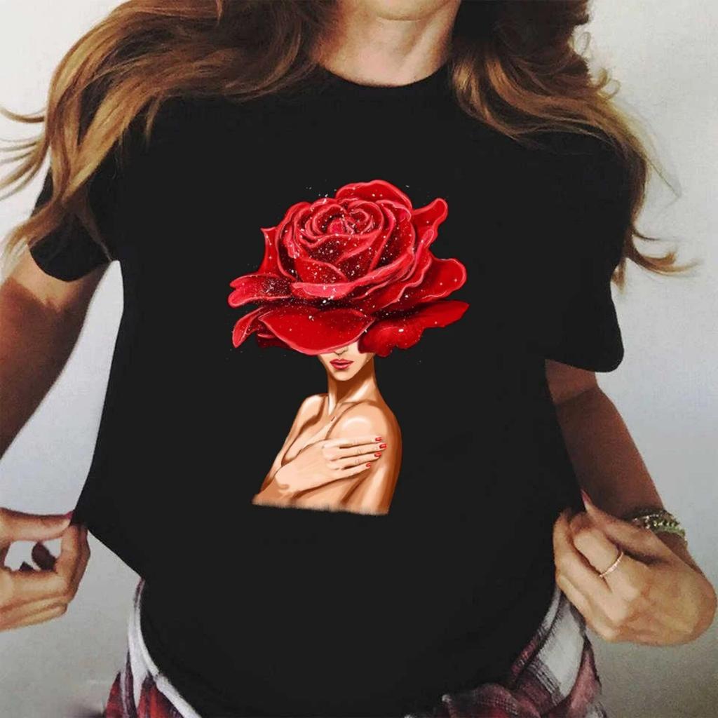 Fashion Flower Graphic Women Printed Tshirt New Tshirt Graphic Tee Cute Women T-shirt Female Tee Shirt 90s Girls Tee Tshirt