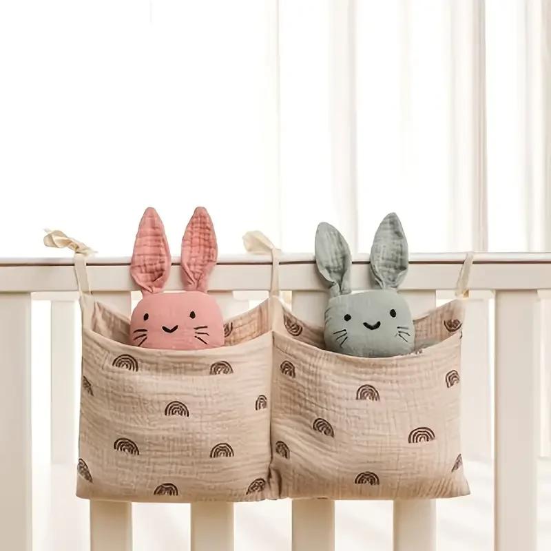 Baby Crib Storage Bag Cotton Double Pouch Newborn Bed Headboard Organizer for Kids Baby Bedding Diaper Toys Bag