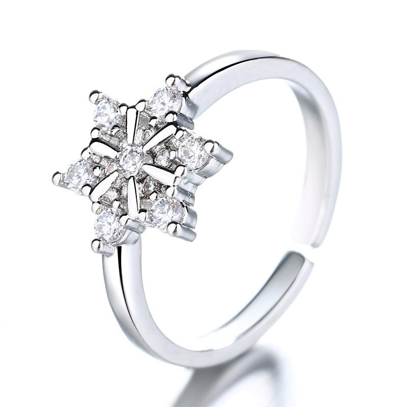 2026 Japanese and Korean Ins Fashion Snowflake Ring Women's Opening Adjustable High-end Zircon Ring Simple Trend Hand Jewelry