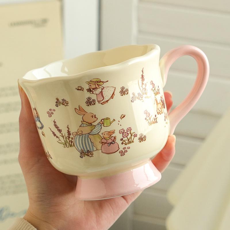 High-Value Wind Ceramic Cup With Spoon, Cute Girl Couple Water Cup Gift Box, High-End Souvenir