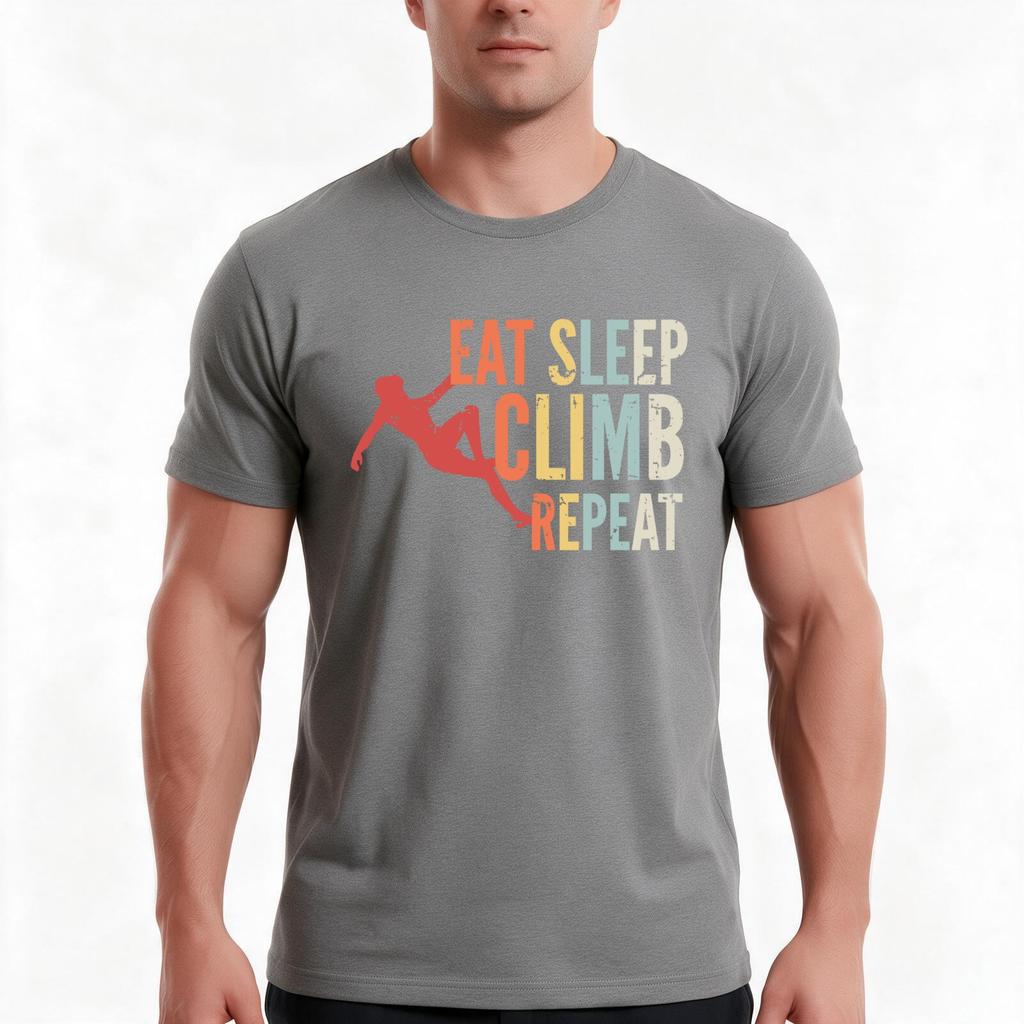 Eat Sleep Climb Repeat Tshirt Summer Casual Cotton Tee Oversized Streetwear Tops Vintage Graphic Print Unisex Unisex Unisex