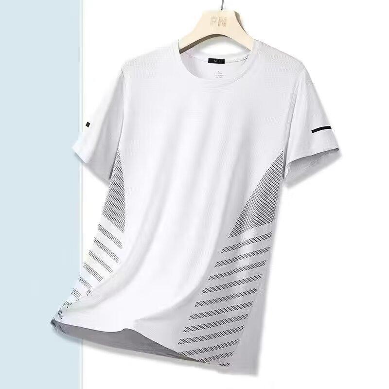 Summer Ice Silk T-Shirt Men'S Round Neck Solid Color Quick-Drying Clothes Short Sleeves, Men'S Sports Loose Thin Breathable Half-Sleeved T-Shirt