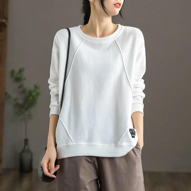 Sweatshirt for Women Cotton Oversize Slimming Loose Round Neck Casual Pullover Long Sleeve Spring Sweatshirt Top