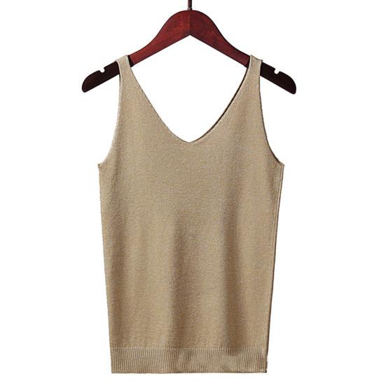 Top Estivi da Donna a Bretelle Scollo a V Senza Maniche Vestibilità Ampia Pullover Top Seta Lucida Brillante Tinta Unita Parte Inferiore Streetwear