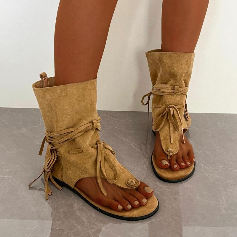 Fashion 2025 New Ladies Shoes Slip-on Women's Sandals Fashion Lace-up Dress Summer Tassel Best Seller Pinch Toe Light Sandals Boots