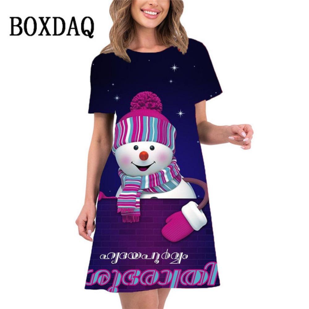 2026 new summer women's elegant christmas tree print mini dress short-sleeved loose casual beach sweet dress