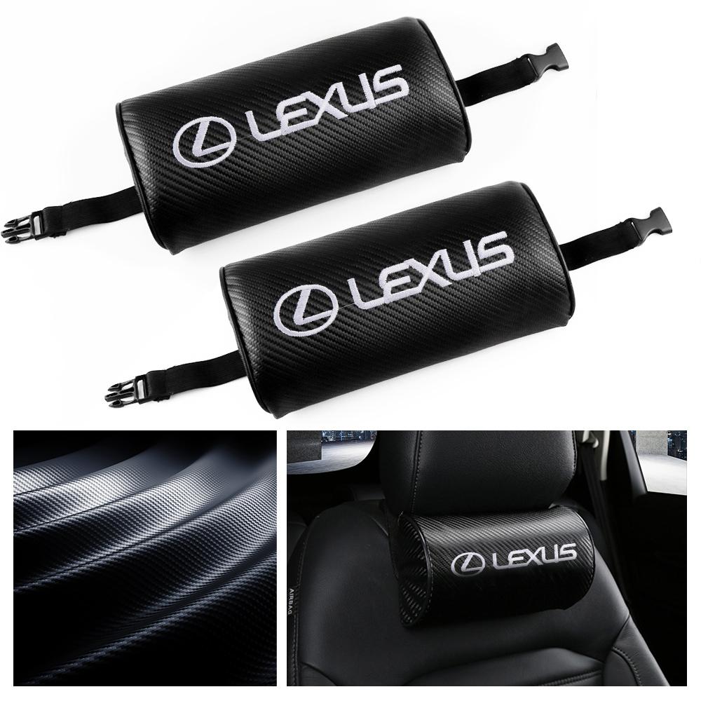 1/2Pcs Car Seat Headrest Leather Emblem Pillow Head Interior Accessories For Lexus LS IS350 ES300h ES300 IS250 IS220d NX350h RX