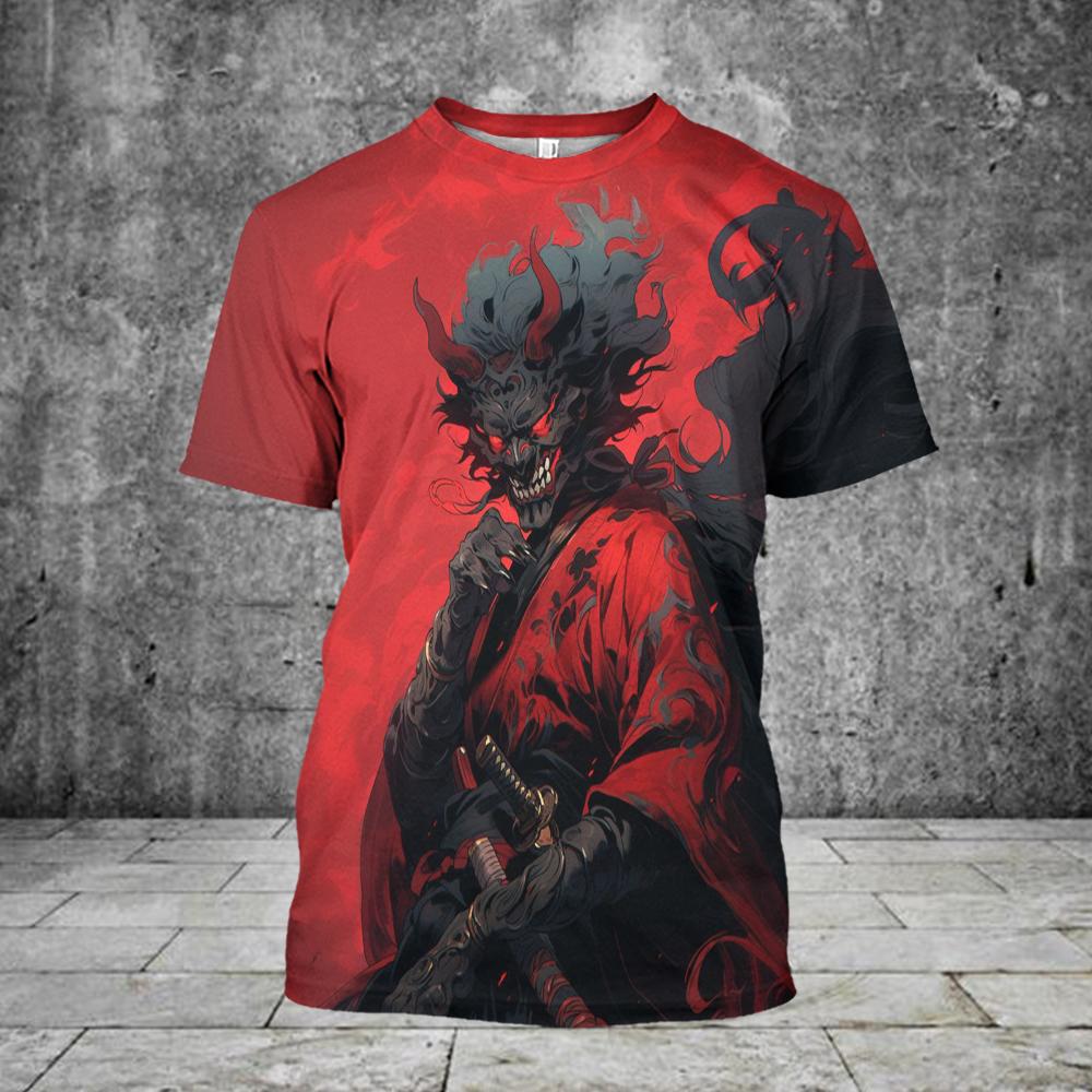 

Мужская футболка с принтом в виде японского воина-призрака, повседневные футболки с короткими рукавами, свободная мужская одежда, верхняя одежда в уличном стиле 5XL