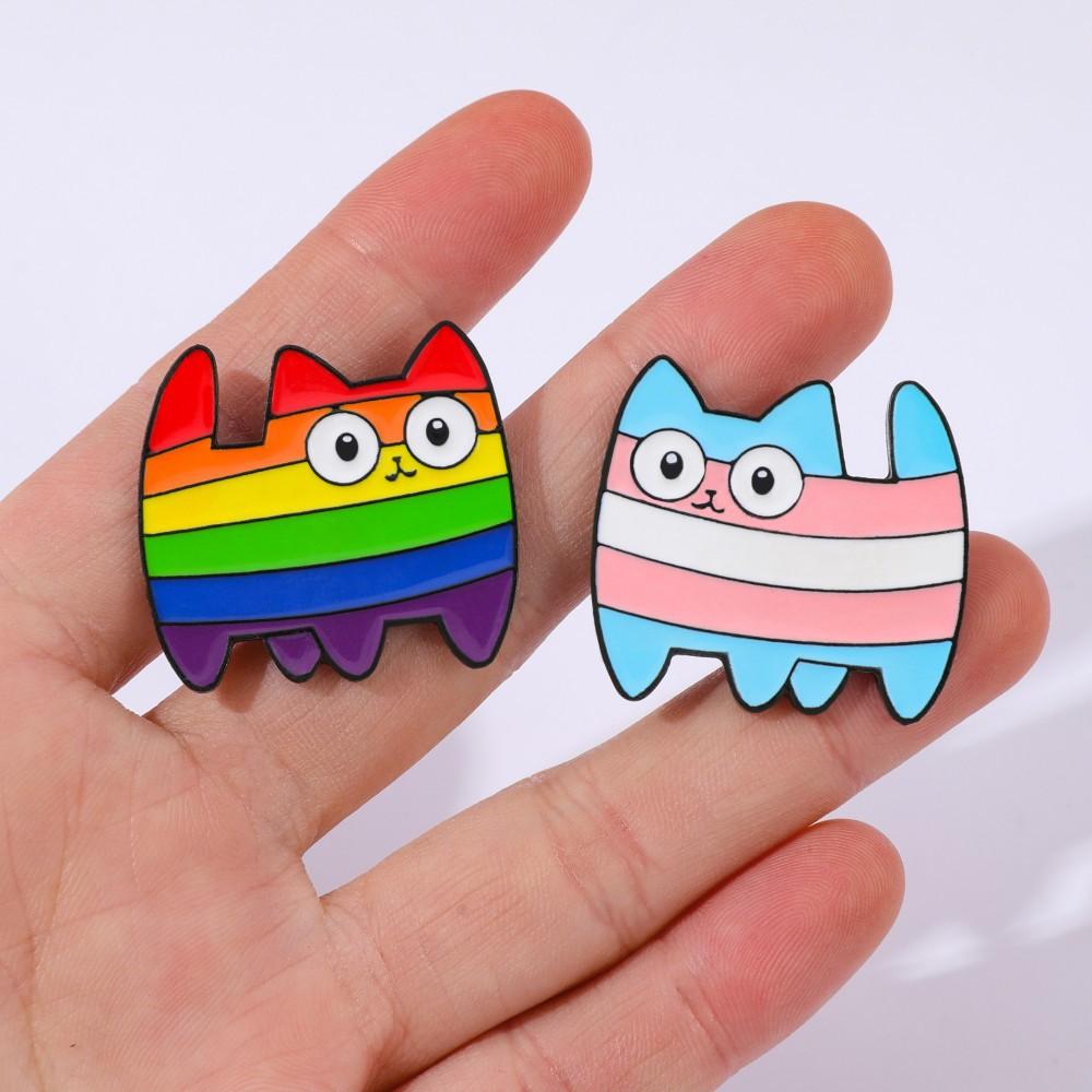 Cartoon Creative Personality Rainbow Kitten Alloy Brooch Cat Cat Cat Metal Badge Clothes Bag Decoration