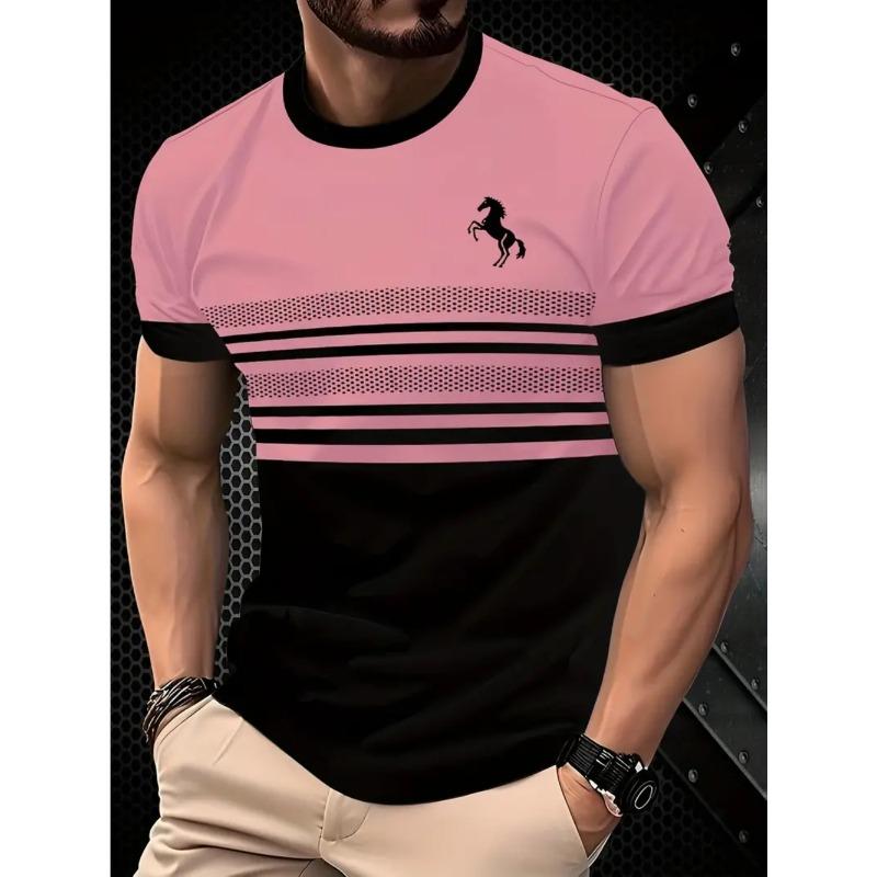 

Летняя мужская повседневная деловая футболка больших размеров с принтом лошади, модная футболка из мягкой полиэстеровой ткани средней эластичности, летняя мужская одежда свободного кроя 2XL розовый