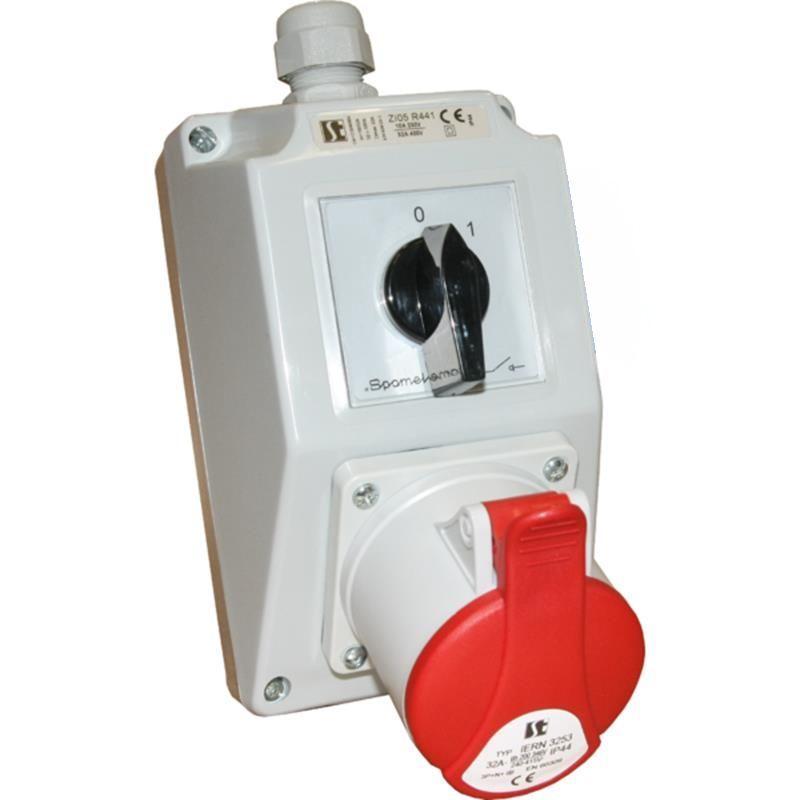 Switch with socket 0-I 16A/5 ZI02R211