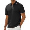 Men's Heavyweight Vintage Loose Jacquard Zip Short Sleeve Polo Shirt.